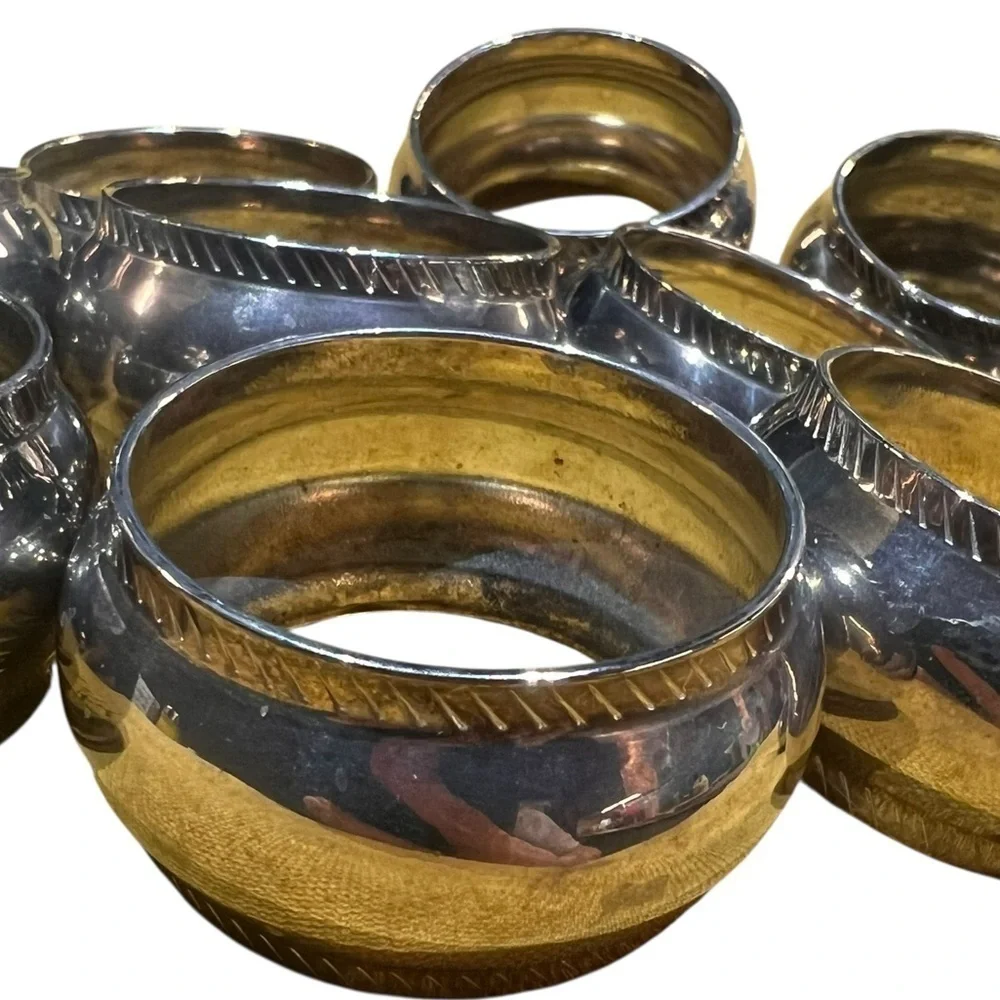 Vintage Silverplate Napkin Rings  12 pc. Hammered Barrel shape